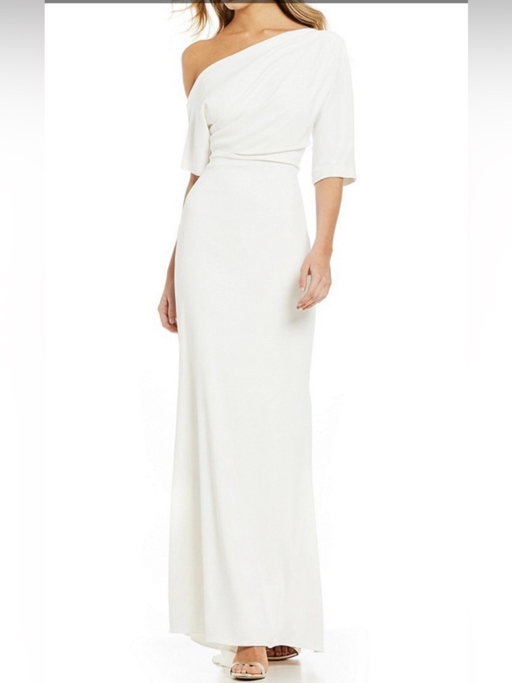 NWT Badgley Mischka Modern Architectural Gown Maxi Dress Wedding Ivory Sz 12